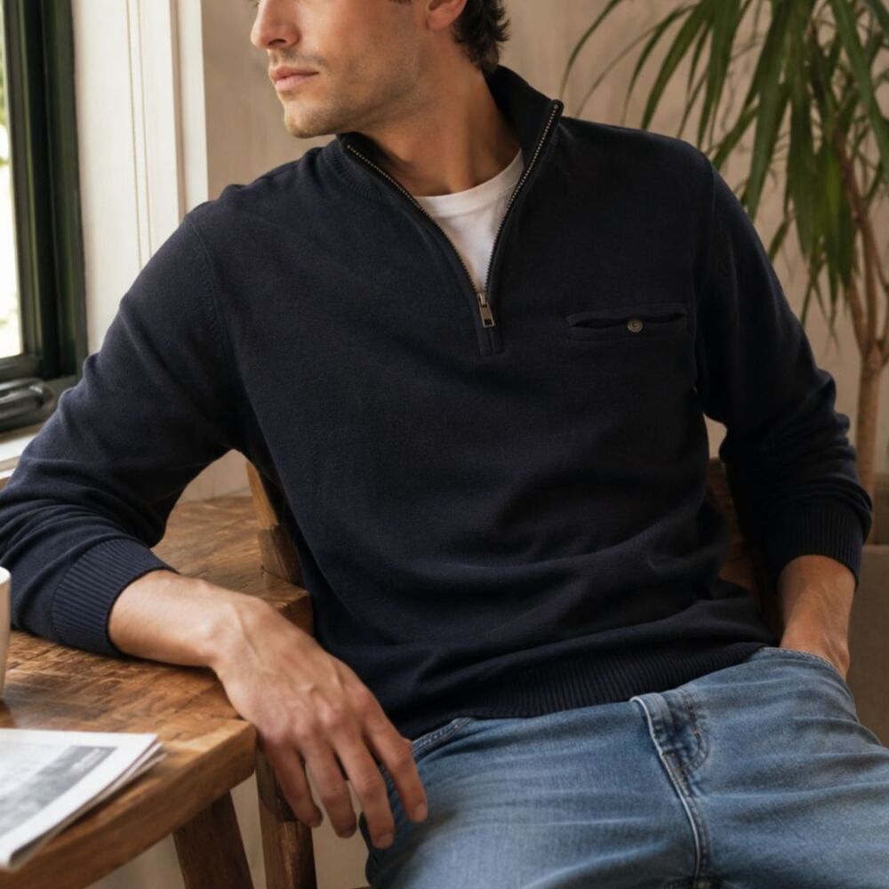Pendleton Quarter Zip Sweater Black 100% Cotton Men S, Preppy Minimalist